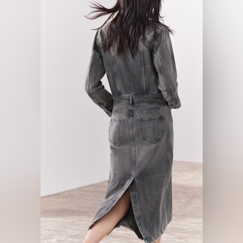 ZARA ZW Collection Denim Cotton Shirt Midi Dress Size Small Gray Wash $139 NWT - Picture 5 of 13